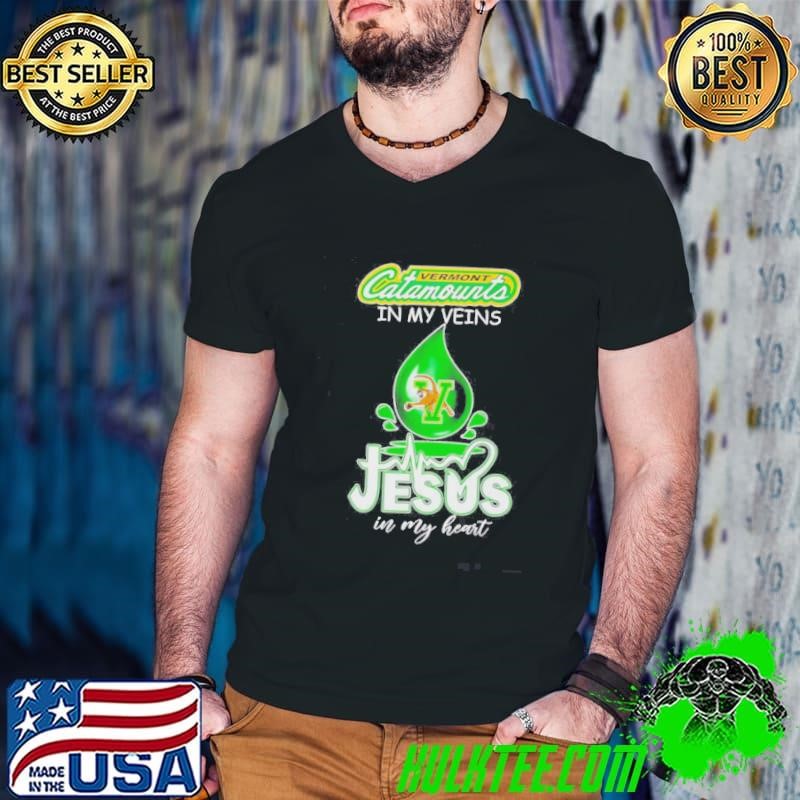 Vermont Catamounts In My Veins Jesus In My Heart Drop Blood Guys V Neck