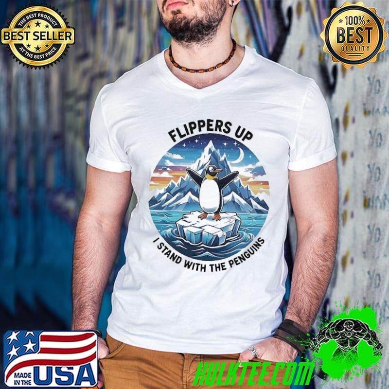 Flippers up I stand with the penguins against tariffs vintage sunset Guys V Neck