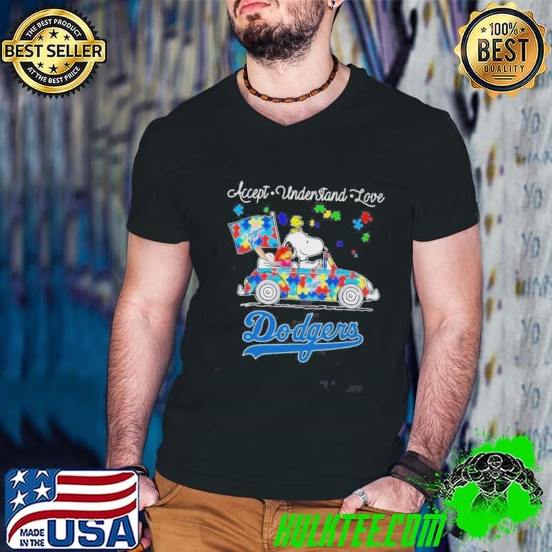 Los Angeles Dodgers Snoopy And Muppets Driving Car Autism Accept Understand Love Shirt
