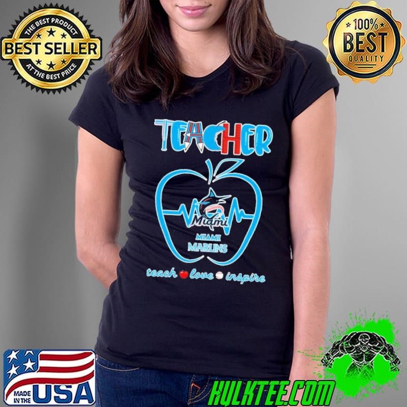 Miami Marlins teacher apple teach love inspire Ladies Tee