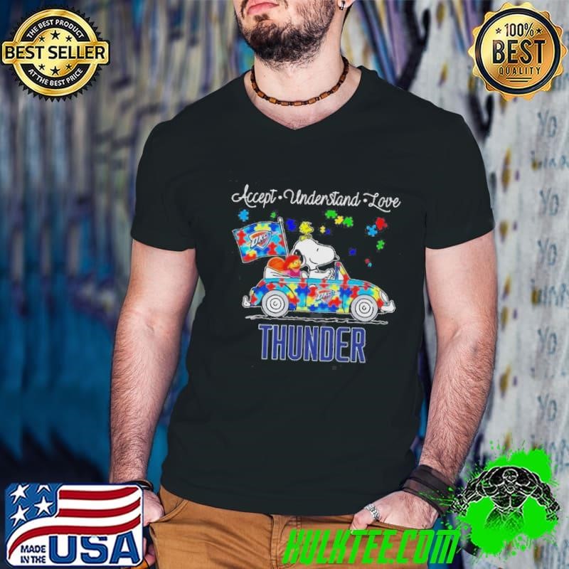 Oklahoma City Thunder Snoopy And Muppets Driving Car Autism Accept Understand Love Shirt