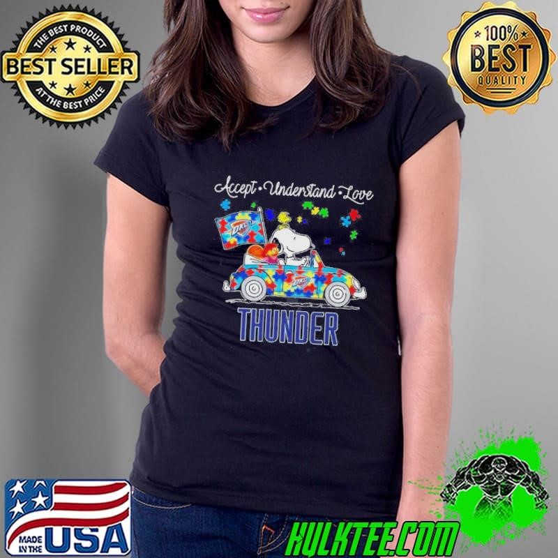 Oklahoma City Thunder Snoopy And Muppets Driving Car Autism Accept Understand Love Ladies Tee