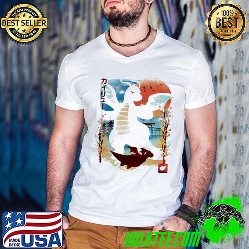 Pokémon Dragonite dragon type landscape Japanese style Guys V Neck