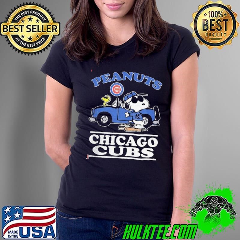 Chicago Cubs Peanuts Snoopy driving car Ladies Tee