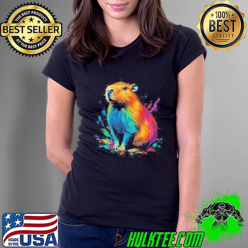Colorful Watercolor Capybara Art Ladies Tee