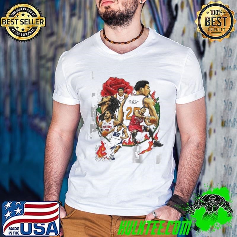 Derrick Rose player basketball rose and fire Guys V Neck