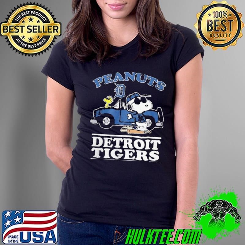 Detroit Tigers Peanuts Snoopy driving car Ladies Tee