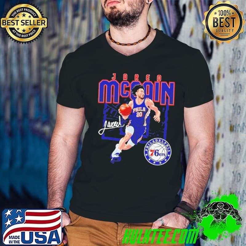 Jared McCain Philadelphia 76ers basketball player shattered signature shirt