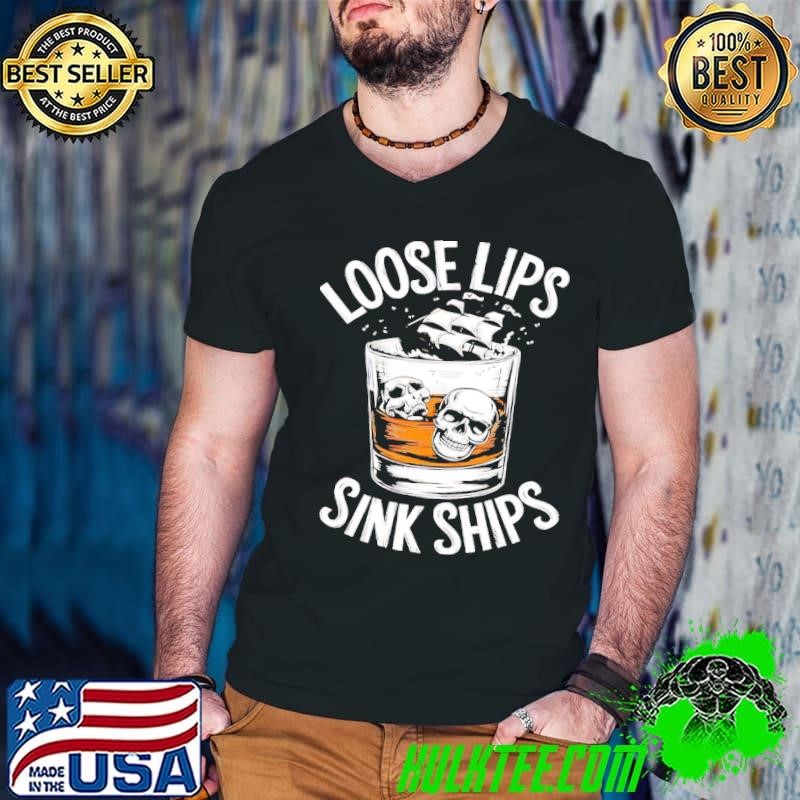 Loose lips sink ships skull wine Guys V Neck