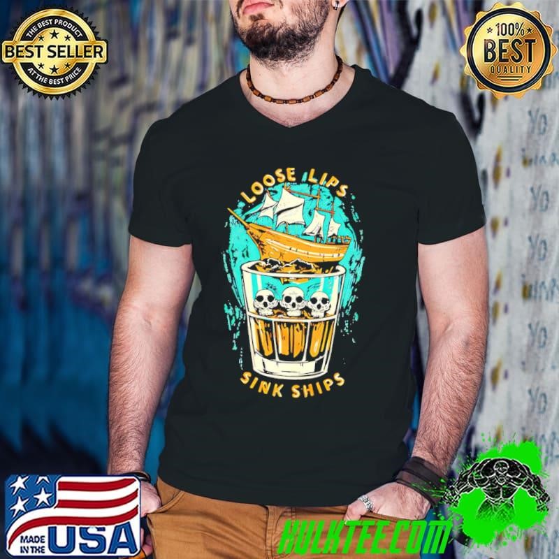 Skull wine loose lips sink ships Guys V Neck