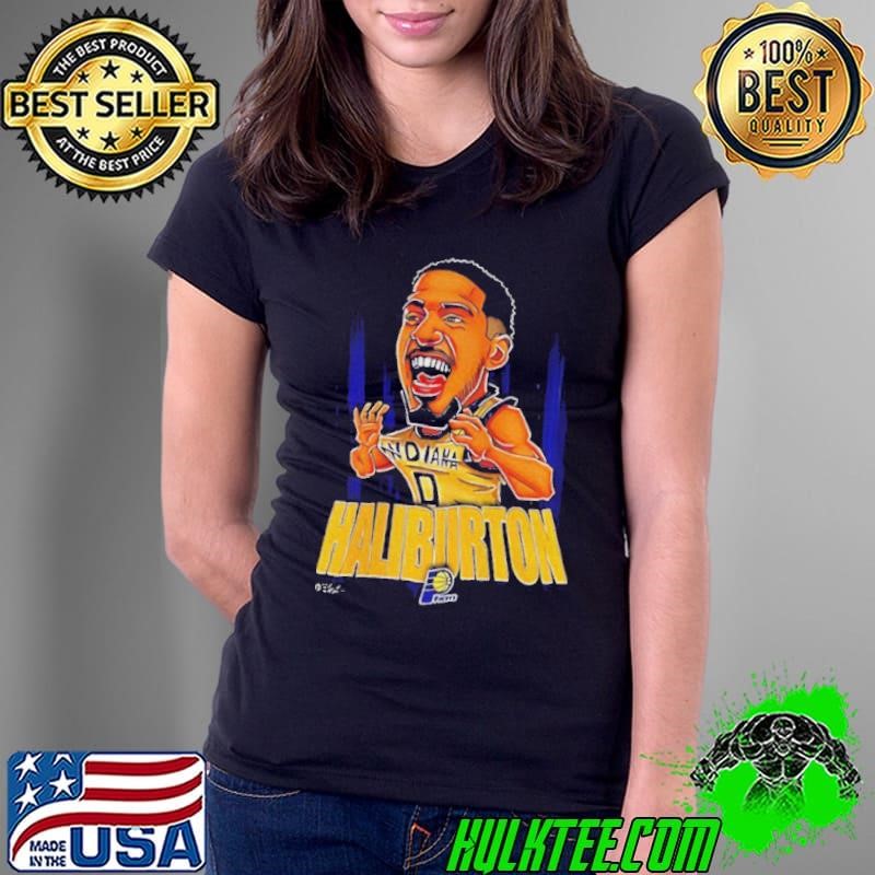 Tyrese Haliburton Indiana Pacers NBA Basketball big head cartoon Ladies Tee