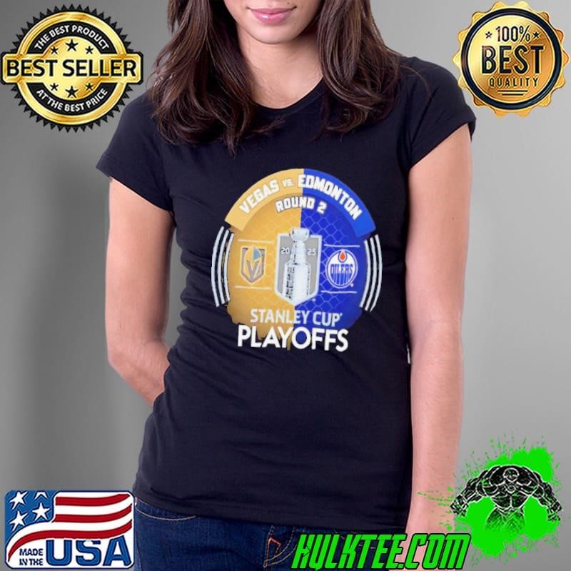 Vegas Golden Knights vs. Edmonton Oilers Inglasco 2025 Stanley Cup Playoffs Second Round Dueling Match Up Hockey Ladies Tee