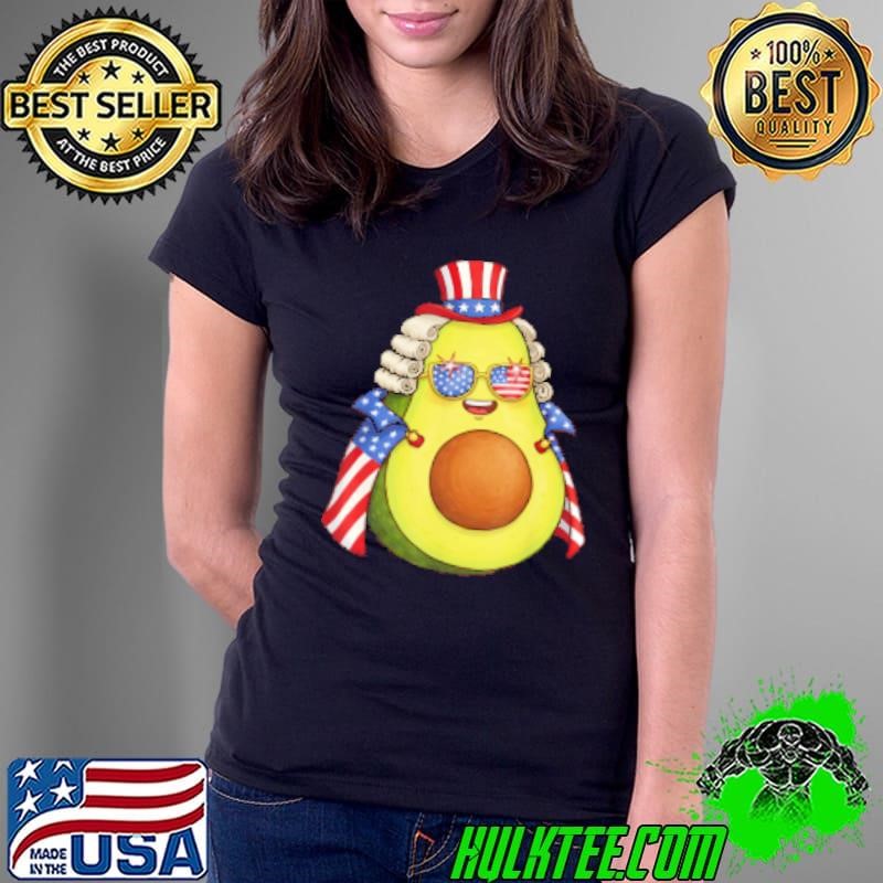 Cute Avocado American Flag Cape 4th Of July America USA Ladies Tee