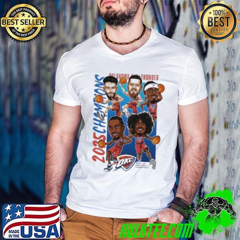 Oklahoma City Thunder Team 2025 NBA Finals Champions rosters caricature Guys V Neck