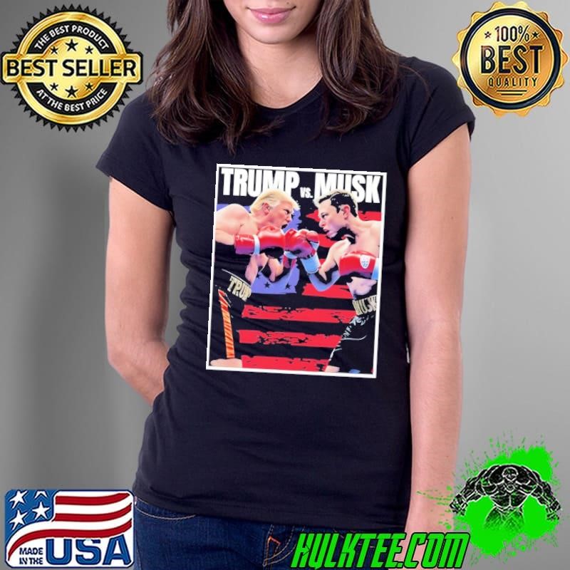 Trump vs Musk Boxing American flag Ladies Tee