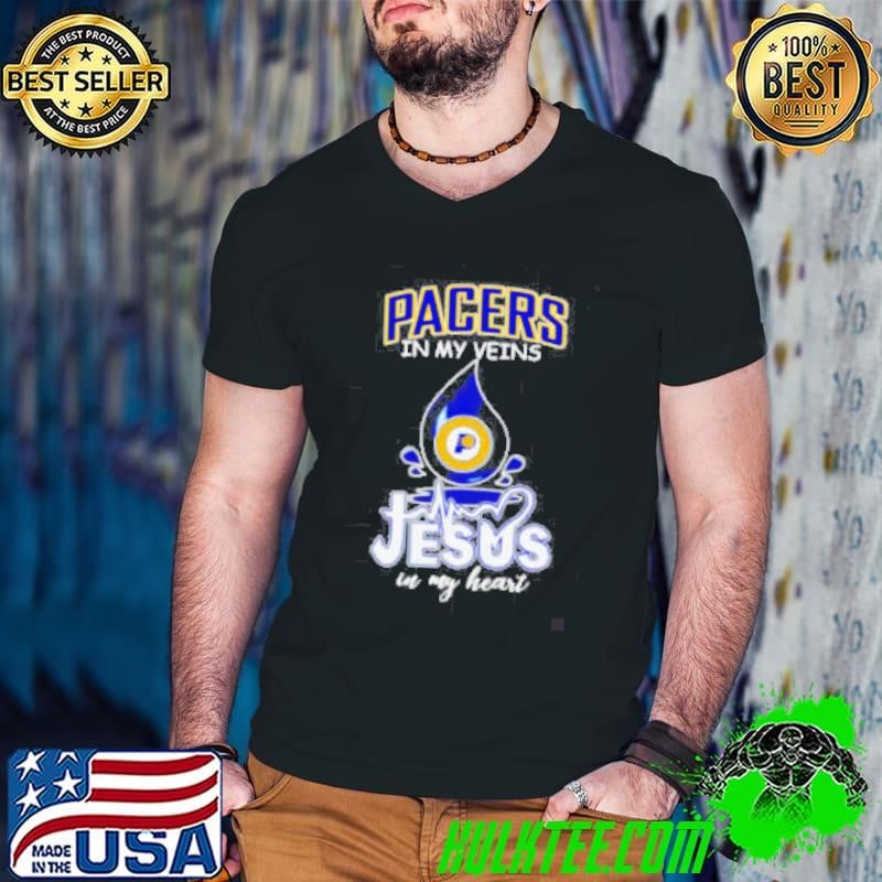 NBA Indiana Pacers In My Veins Jesus In My Heart 2025 Guys V Neck