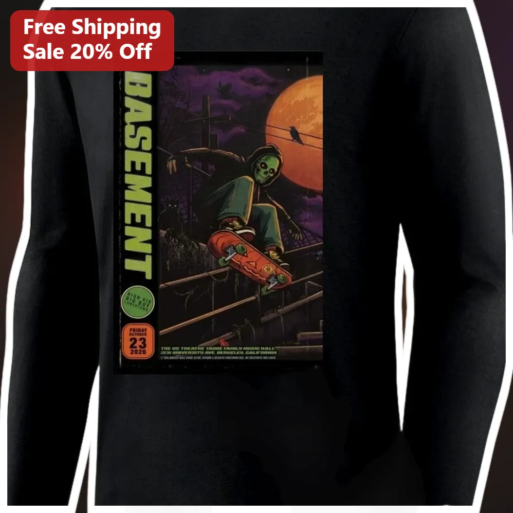 BASEMENT Long Sleeve Tee Halloween Skeleton Skateboard Vinta — Miami, Florida BASEMENT Long Sleeve Tee Halloween Skeleton Skateboard Vintage Band Merch available at our Miami, Florida warehouse