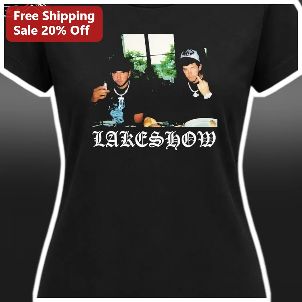 Lakeshow Tee Eminem Hip Hop Graphic T-Shirt Vintage Rap Merch Black Cotton available at our Miami, Florida warehouse