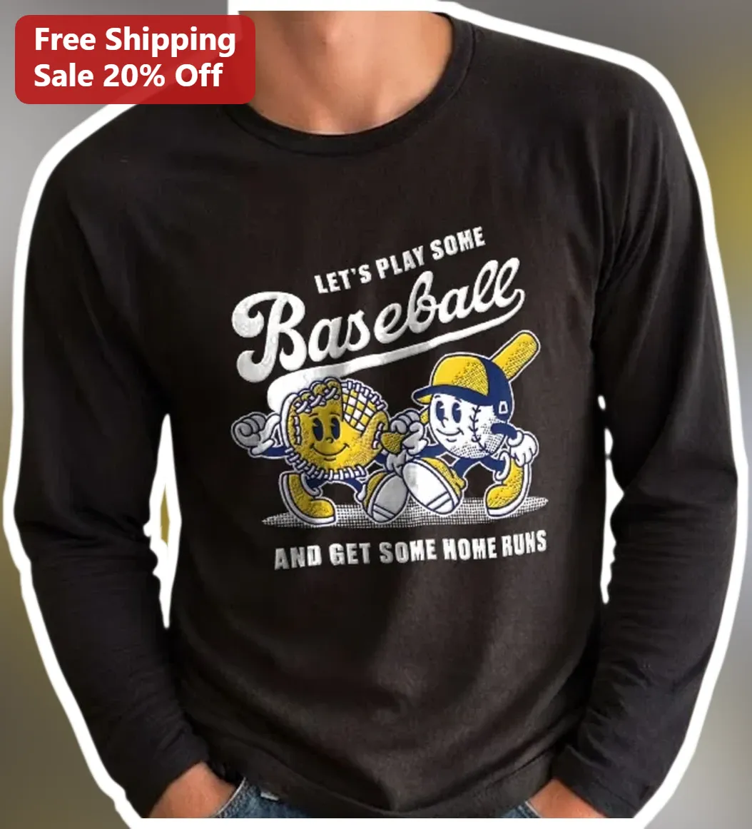 Let's Play Some Baseball And Get Some Home Runs Vintage Cartoon Long Sleeve Tee available at our Miami, Florida warehouse