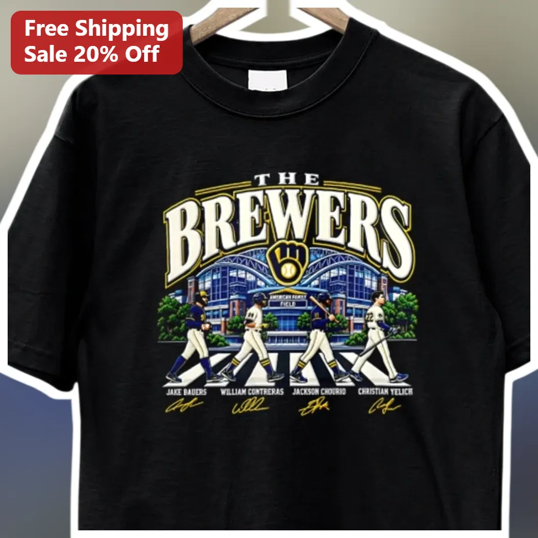Milwaukee Brewers Abbey Road Parody Graphic Tee Vintage Baseball Fan Gift available at our Miami, Florida warehouse