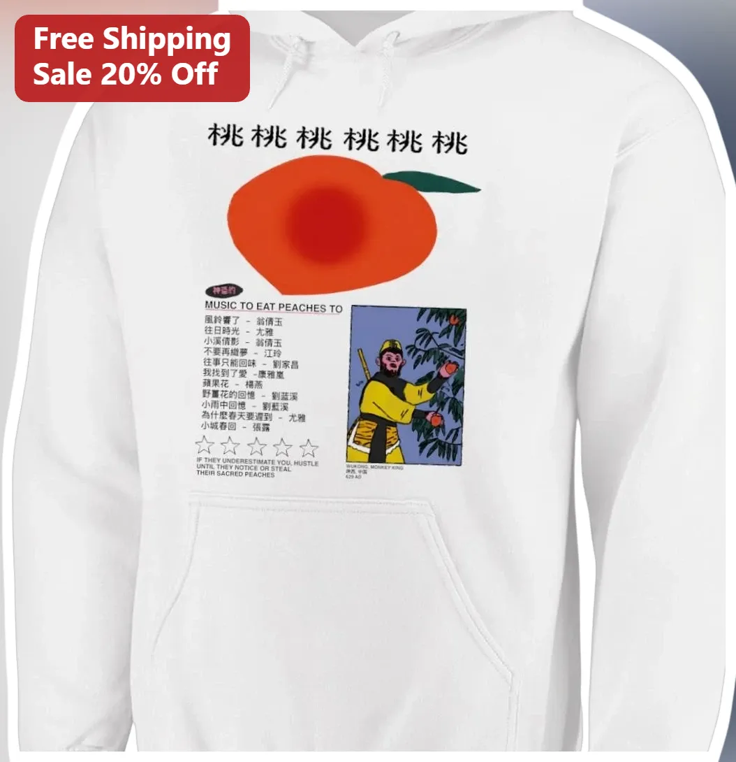 Music to Eat Peaches To Sun Wukong Hoodie Hustle Until They Notice Vaporwave Graphic Sweatshirt available at our Miami, Florida warehouse