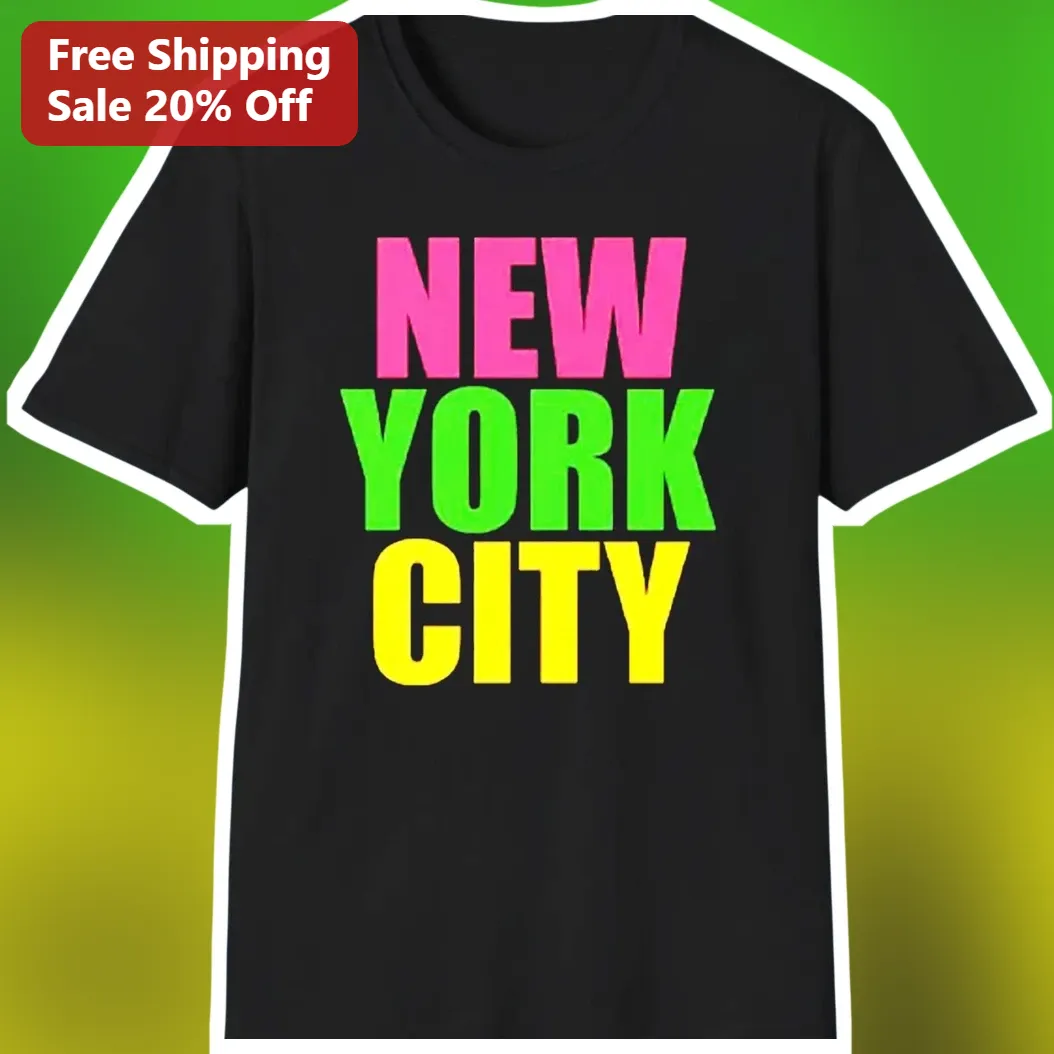New York City Tee Bold Retro Neon Typography Graphic Shirt for Travelers and City Lovers available at our Miami, Florida warehouse
