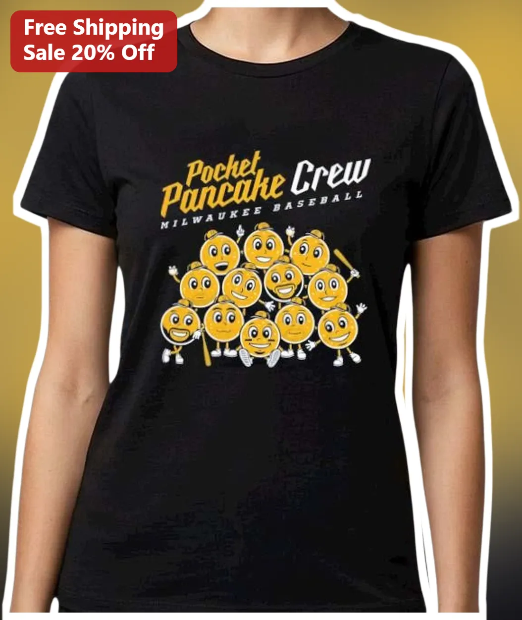 Pocket Pancake Crew Milwaukee Baseball Tee Funny Retro Sports Graphic Shirt for Fans available at our Miami, Florida warehouse
