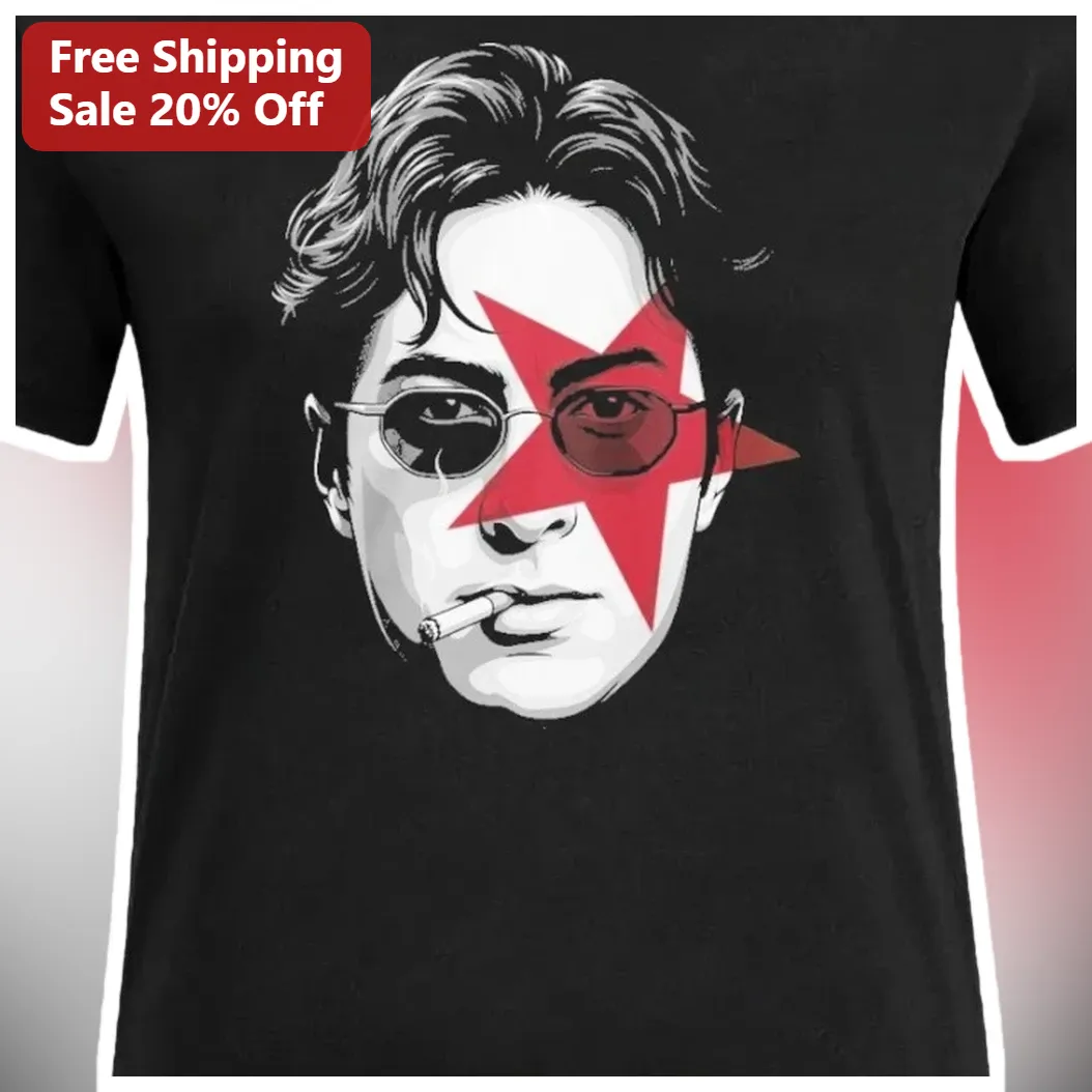 Robert Downey Jr. Retro Pop Art Tee Black Cotton Graphic T-Shirt for Movie Fans available at our Miami, Florida warehouse