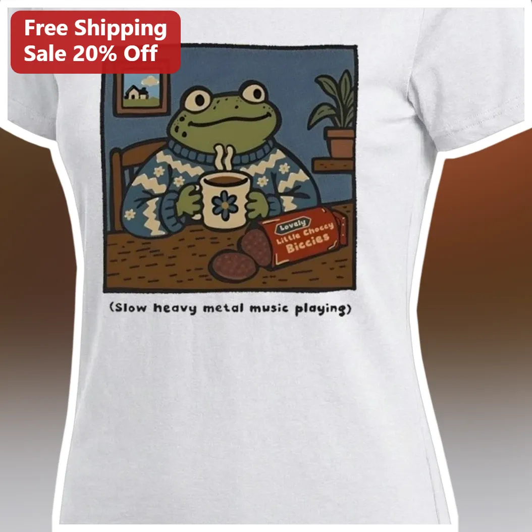 Slow Heavy Metal Music Playing Doom Metal Frog Graphic Tee available at our Miami, Florida warehouse