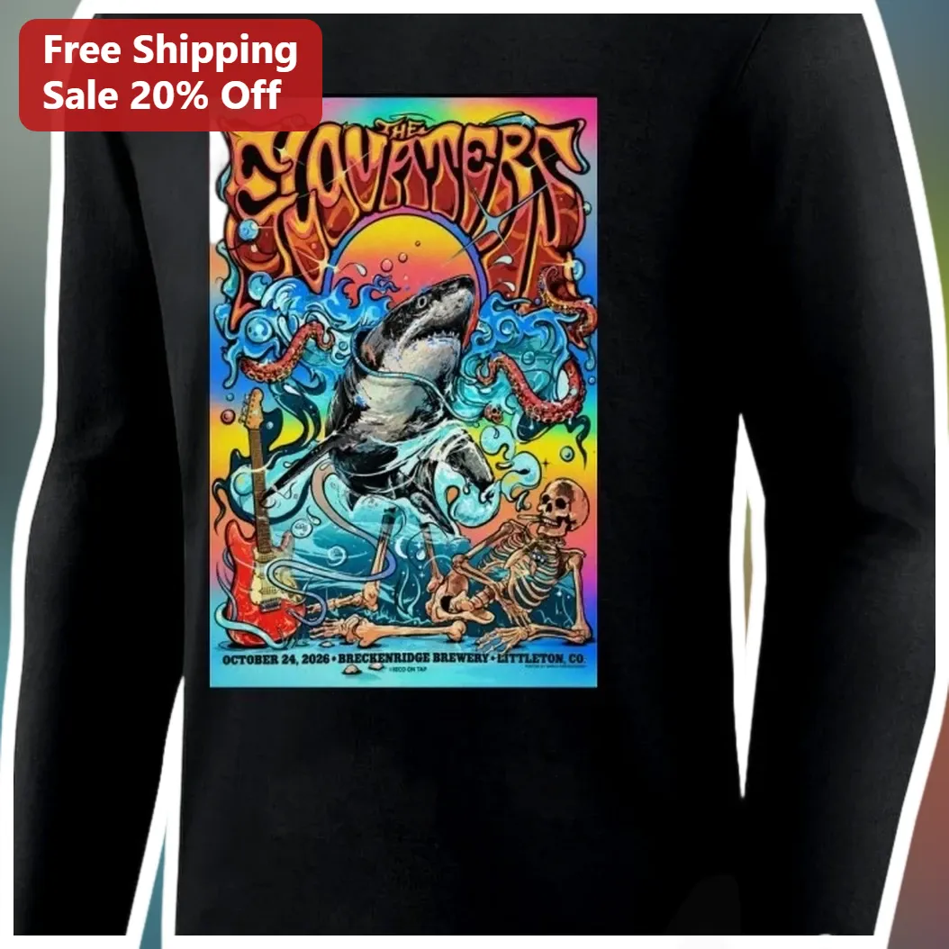 The Floozers Long Sleeve Shirt Psychedelic Shark Guitar Skeleton Drummer Rock Band Merch available at our Miami, Florida warehouse