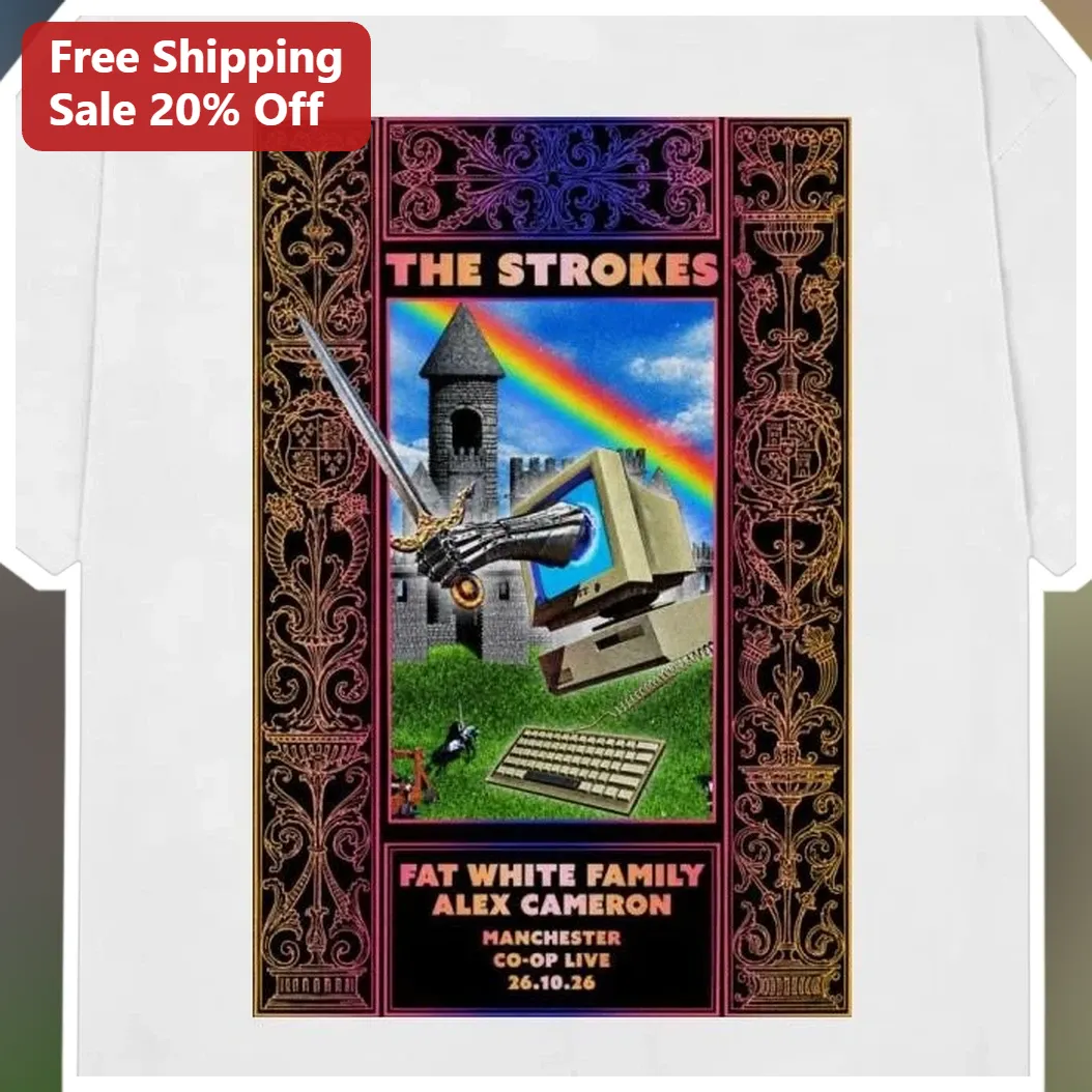 The Strokes Surreal Vaporwave Castle Graphic Tee Indie Rock Band Merch Gift available at our Miami, Florida warehouse