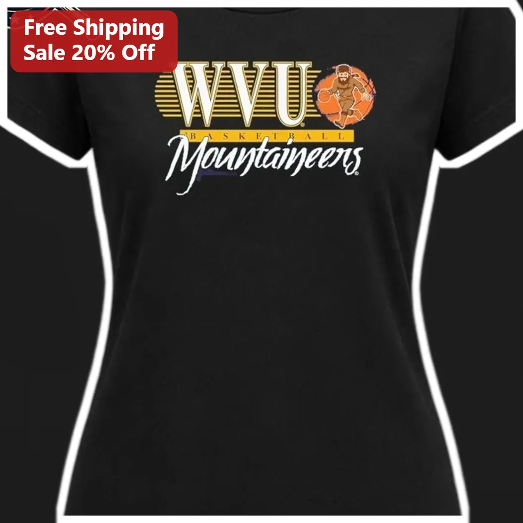WVU Basketball Mountaineers Tee West Virginia University Fan Gear Black Women's Shirt available at our Miami, Florida warehouse
